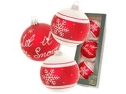 Krebs Glas Lauscha GmbH Christbaumkugeln Weihnachtskugeln Glas Ø 8 cm 3 Stück Rot Matt Weiß