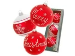 Krebs Glas Lauscha GmbH Christbaumkugeln Weihnachtskugeln Glas Ø 8 cm 3 Stück rot matt/weiß