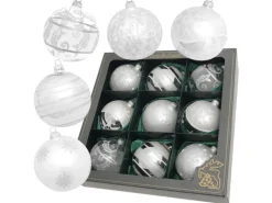 Krebs Glas Lauscha GmbH Christbaumkugeln Weihnachtskugeln Glas Ø 8 cm 9 Stück silber