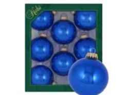 Krebs Glas Lauscha GmbH Christbaumkugeln Weihnachtskugeln Glas Ø 7 cm 8 Stück Blau Glänzend