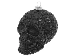 Krebs Glas Lauscha Weihnachtsornament Totenkopf mit Schwarzen Steinen 1-tlg. 9cm