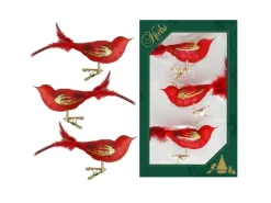 Krebs Glas Lauscha Weihnachtsornamente Vogelset Rot 3-tlg. 7cm