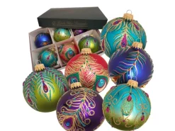 Krebs Glas Lauscha Weihnachtskugeln Pfaumuster-Set Mehrfarbig 8cm