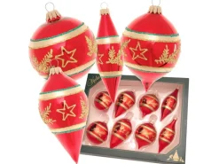 Krebs Glas Lauscha Weihnachtskugeln Sortiment Sterne Rot 7cm