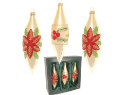 Krebs Glas Lauscha Weihnachtsstern und Beeren 3-tlg. 15cm