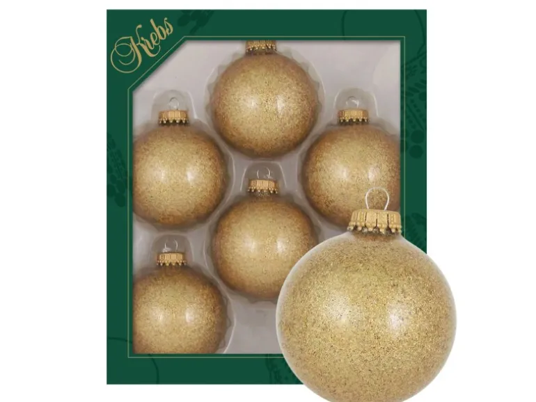 Krebs Glas Lauscha Weihnachtskugeln Innenglitter Gold 6er-Set 7cm