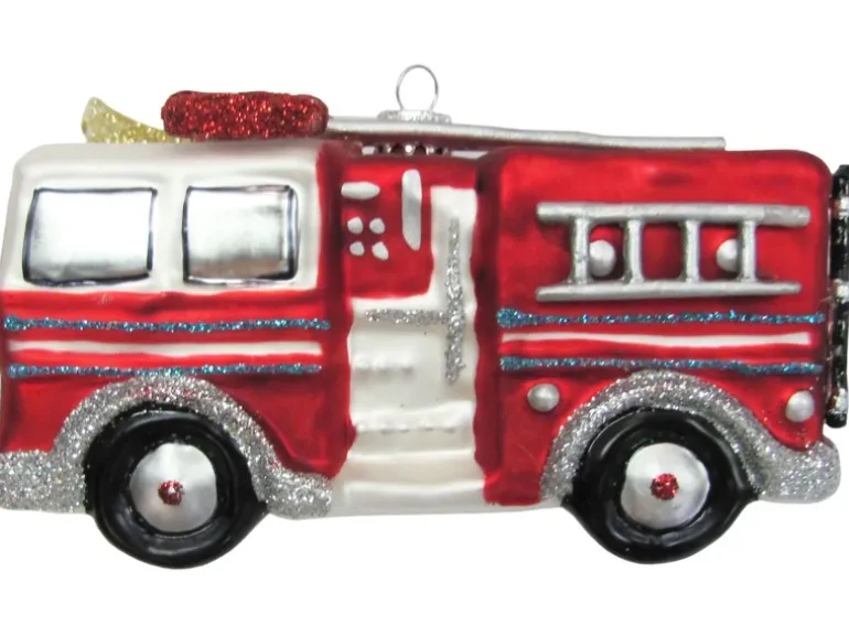 Krebs Glas Lauscha Weihnachtsornament Feuerwehrauto 1-tlg. 7cm