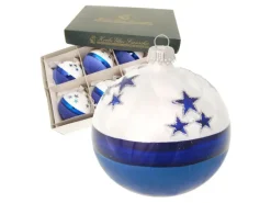 Krebs Glas Lauscha Weihnachtskugel mit Sternen 6er-Set 8cm