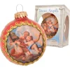 Krebs Glas Lauscha Weihnachtskugel Seidenbild Engelskinder Rot 8cm