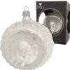 Krebs Glas Lauscha Weihnachtskugel mit Engel Weiß 1-tlg. 8cm