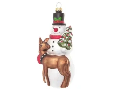 Krebs Glas Lauscha Weihnachtsornament Schneemann und Reh 1-tlg. 6cm