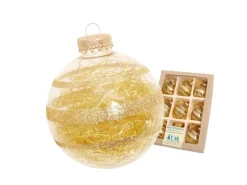 Krebs Glas Lauscha Weihnachtskugeln Glitterstreifen mit Tinsel Goldfarbig 7cm