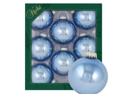 Krebs Glas Lauscha Weihnachtskugeln Gletscherblau Glanz Uni 8er-Set 7cm