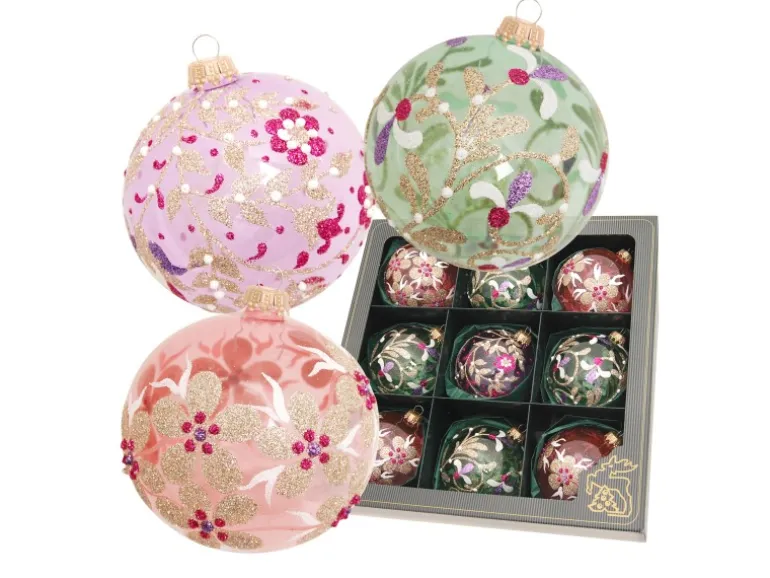 Krebs Glas Lauscha Weihnachtskugeln Blumen 9-tlg. 8cm