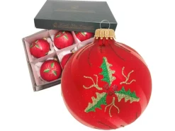 Krebs Glas Lauscha Weihnachtskugeln Rot Ilex 6er-Set 8cm