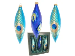 Krebs Glas Lauscha Weihnachtsornamente Olivenform Pfau 3-tlg. 15cm