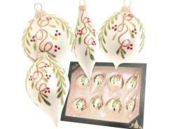 Krebs Glas Lauscha Weihnachtskugeln Blätterranken Beige 7cm