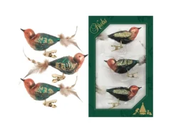Krebs Glas Lauscha Weihnachtsornament Vogelset Waldgrün 7cm