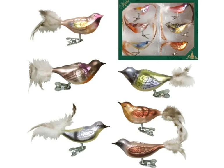 Krebs Glas Lauscha Weihnachtsornamente Wintervögel 6-tlg. 6cm