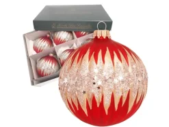Krebs Glas Lauscha Weihnachtskugeln Rot Sternenglitter 6er-Set 8cm