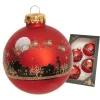 Krebs Glas Lauscha Weihnachtskugeln Santa mit Rentieren Rot 7cm