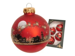 Krebs Glas Lauscha Weihnachtskugeln Santa mit Rentieren Rot 7cm