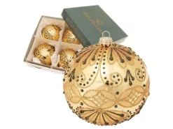 Krebs Glas Lauscha Weihnachtsbaumkugel Gold 4er-Set 11cm