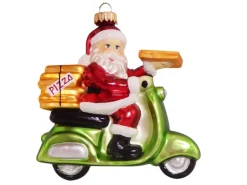 Krebs Glas Lauscha Weihnachtsornament Pizzabringdienst-Santa auf Vespa 12cm