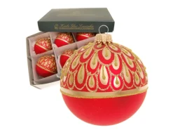 Krebs Glas Lauscha Weihnachtskugeln Rot Regendekor 6er-Set 8cm