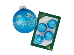 Krebs Glas Lauscha Weihnachtsbaumkugel Blau Schneemann 4er-Set 7cm