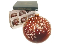 Krebs Glas Lauscha Weihnachtskugeln Braun Schneeflocke 6er-Set 8cm