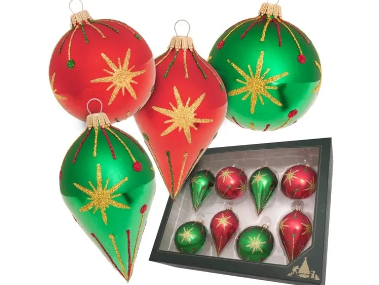 Krebs Glas Lauscha Weihnachtskugeln-Tropfen Stern 8-tlg. 7cm