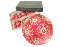 Krebs Glas Lauscha Weihnachtskugeln Rot Schneeflocken 6er-Set 8cm