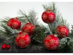 Krebs Glas Lauscha Weihnachtskugeln Rot Schneeflocken 6er-Set 8cm