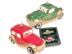 Krebs Glas Lauscha Weihnachtsornament Retro Autos 2-tlg. 7cm
