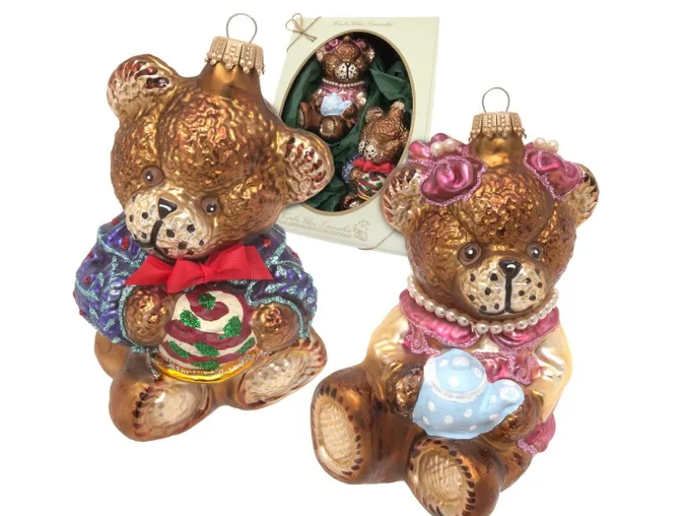 Krebs Glas Lauscha Weihnachtsornamente Bären-Paar 2-tlg. 6cm