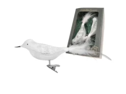 Krebs Glas Lauscha Weihnachtsornament Eisglasamsel Weiß 2er Set 5cm