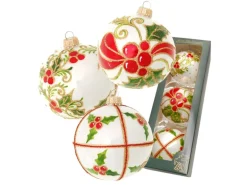 Krebs Glas Lauscha Weihnachtskugeln Ilex 3-tlg. 8cm