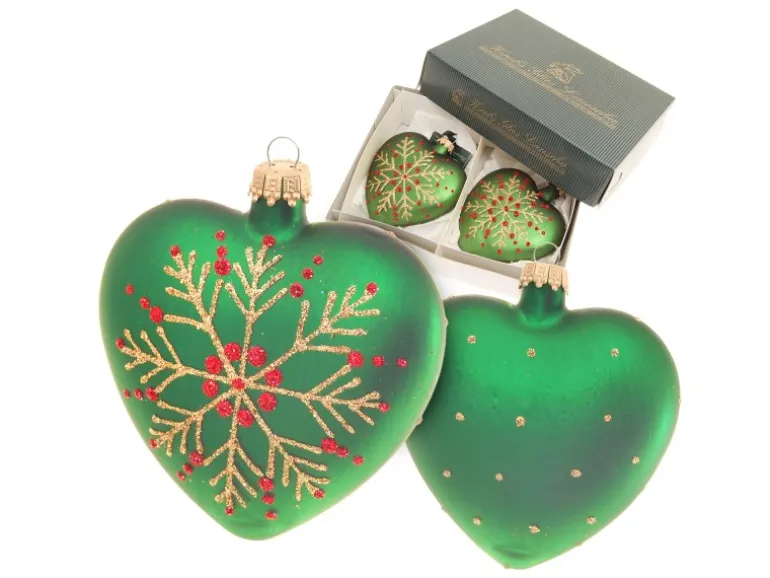 Krebs Glas Lauscha Weihnachtsornamente Herzen 2-tlg. Grün 8cm