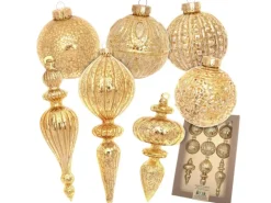 Krebs Glas Lauscha Weihnachtsornamente Romantikformen Effektgold 9-tlg. 8-19cm