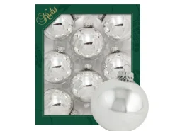 Krebs Glas Lauscha Weihnachtskugeln Silber Glanz Uni 8er-Set 7cm