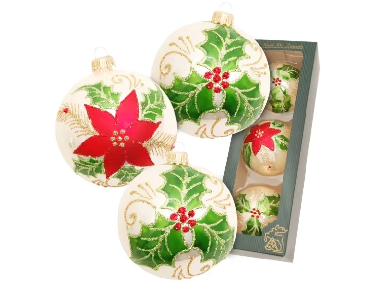 Krebs Glas Lauscha Weihnachtskugeln Weihnachtsstern und Disteln 3-tlg. 8cm