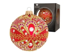 Krebs Glas Lauscha Weihnachtskugeln Jewels Rot mit Steinen 1-tlg. 8cm