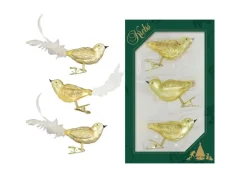 Krebs Glas Lauscha Weihnachtsornamente Vögel Gold 3-tlg. 7cm