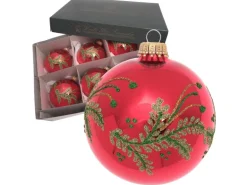 Krebs Glas Lauscha Weihnachtskugeln mit Zweigen 6er-Set 8cm