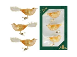 Krebs Glas Lauscha Weihnachtsornamente Vogelset Gold 3-tlg. 7cm