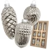 Krebs Glas Lauscha Weihnachtsornamente Zapfen und Nüsse Effektsilber 9-tlg. 5cm