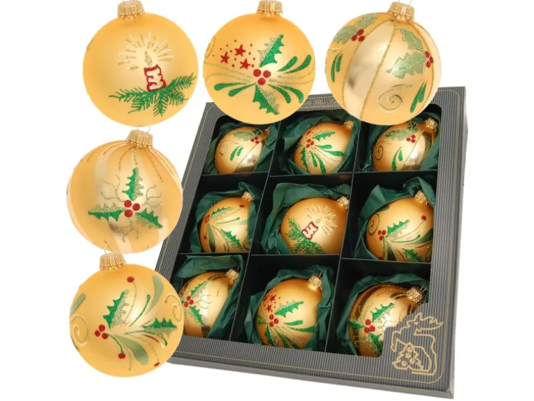 Krebs Glas Lauscha Weihnachtskugeln Kerze und Zweige 9-tlg. 8cm