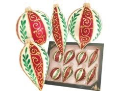 Krebs Glas Lauscha Weihnachtskugeln Lia mit Blätterranken Beige 7cm