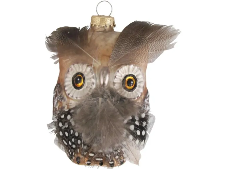 Krebs Glas Lauscha Weihnachtsornament Eule mit Feder 1-tlg. 10cm